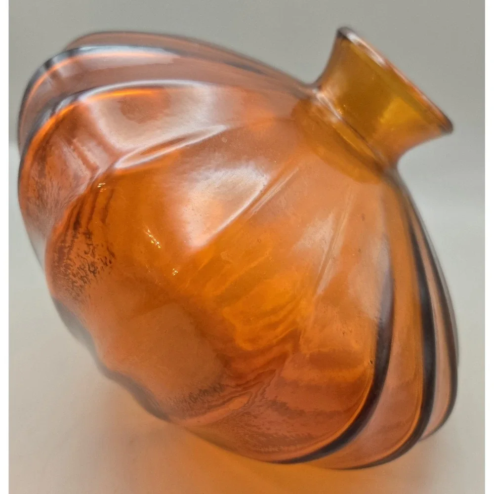 Vintage Vase Orange Gourd  Shaped  Ribbed‎ Vase. 7